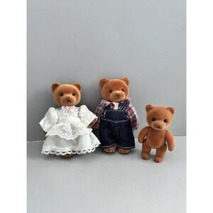 Teddy Bear Story Applause Mini Dolls 1986 Couple & Child Flocked Vintage